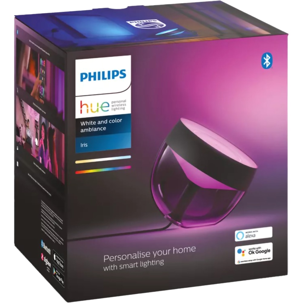 Veioza LED PHILIPS HUE Iris, 8.2W, 570lm, Wi-Fi, lumina RGB, negru