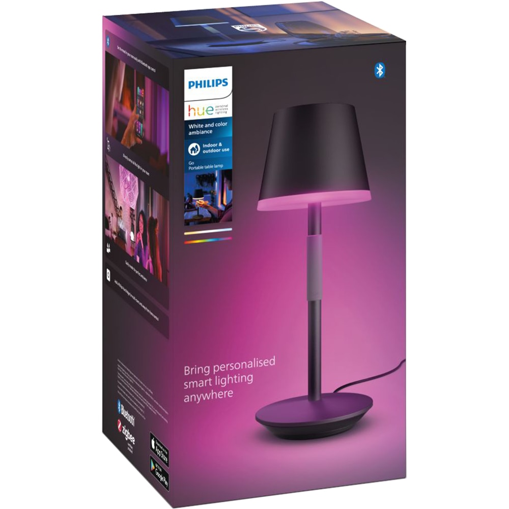 Lampa portabila smart PHILIPS HUE Go 8719514404595, Bluetooth, lumina RGB, 6.2W, negru