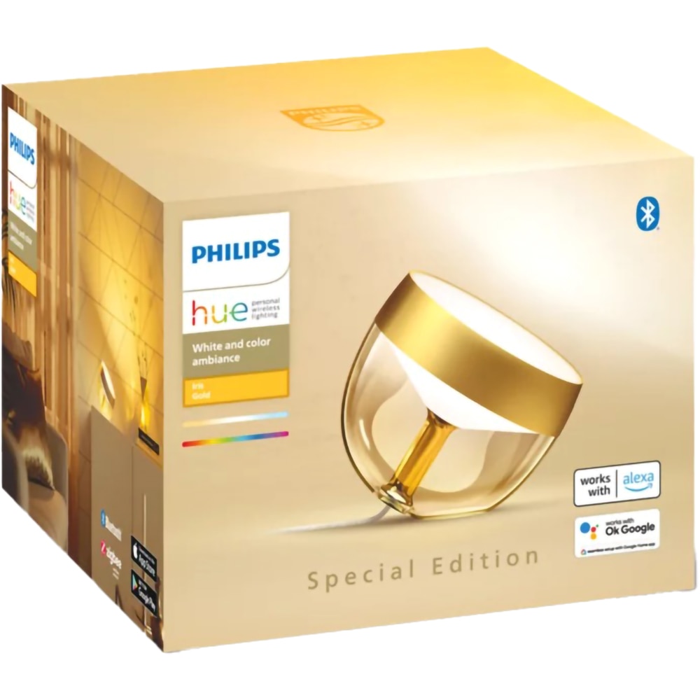 Veioza LED PHILIPS HUE Iris, 8.2W, 570lm, Wi-Fi, lumina RGB, auriu