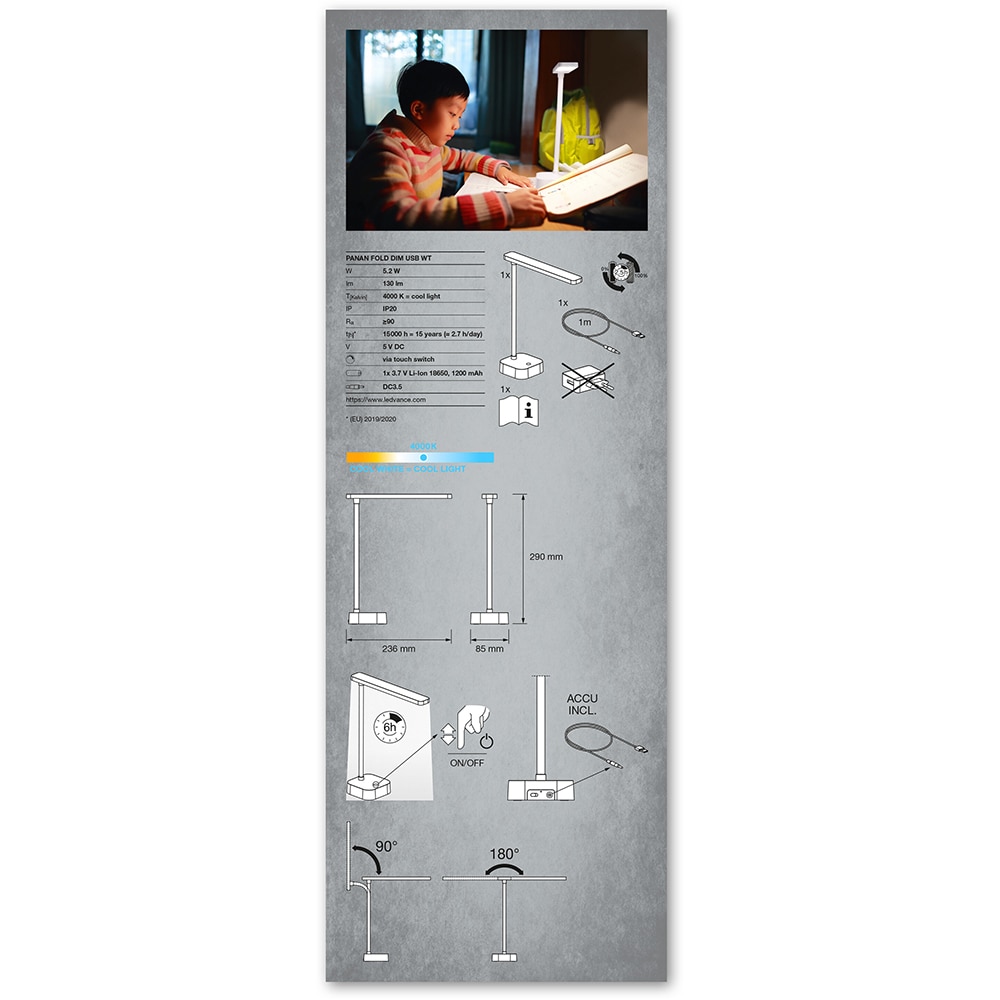 Lampa de birou LED LEDVANCE Panan Fold, 5.2W, 130lm, alb