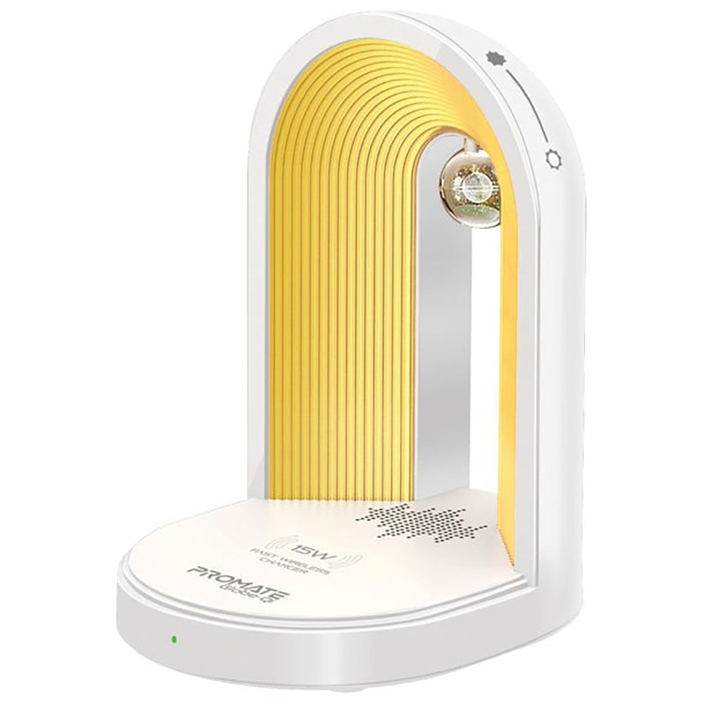 Lampa de birou cu LED PROMATE Globe-Qi, 15W, boxa bluetooth, incarcator wireless, alb