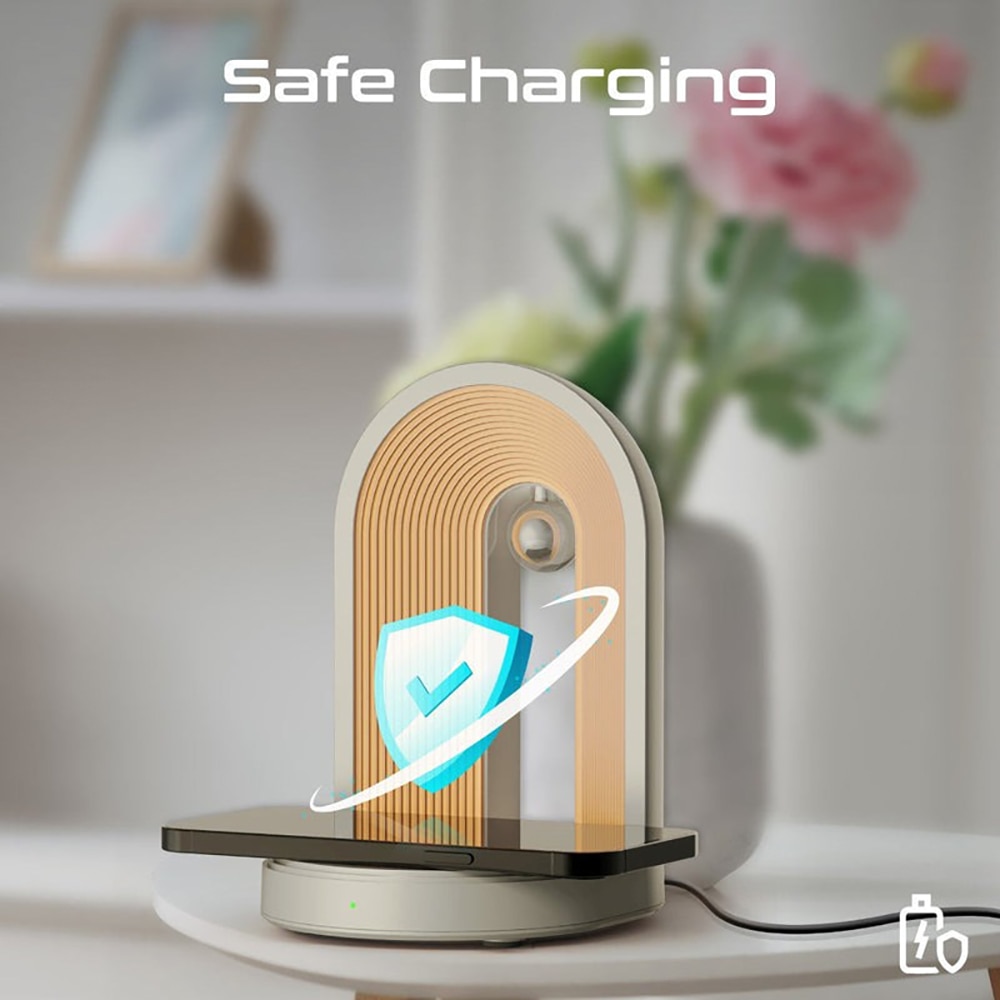 Lampa de birou cu LED PROMATE Globe-Qi, 15W, boxa bluetooth, incarcator wireless, alb