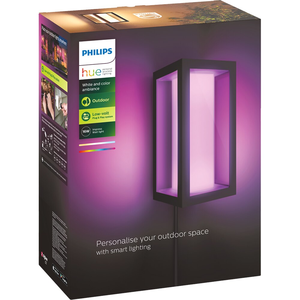 Aplica LED smart PHILIPS Hue Impress, 8W, 1180 lm, IP44, negru