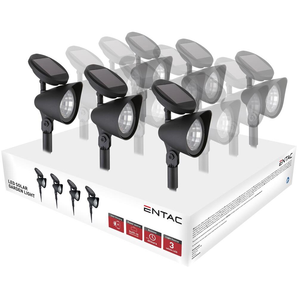 Set 12 lampi solare ENTAC, 1W, IP44, negru