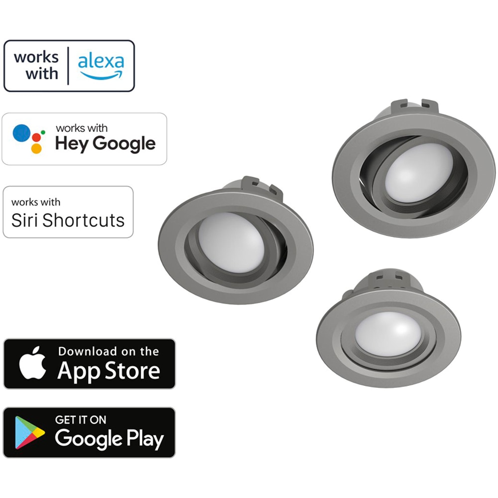 Set 3 spoturi smart incorporate HAMA 00176609, 5W, 350lm, IP20, gri