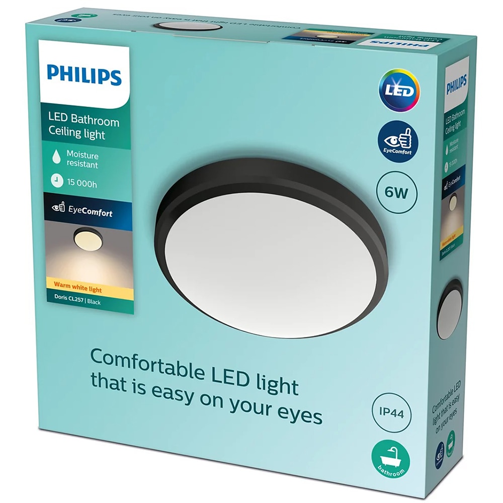 Plafoniera LED PHILIPS Doris 8719514326583, 6W, 600lm, lumina calda, negru