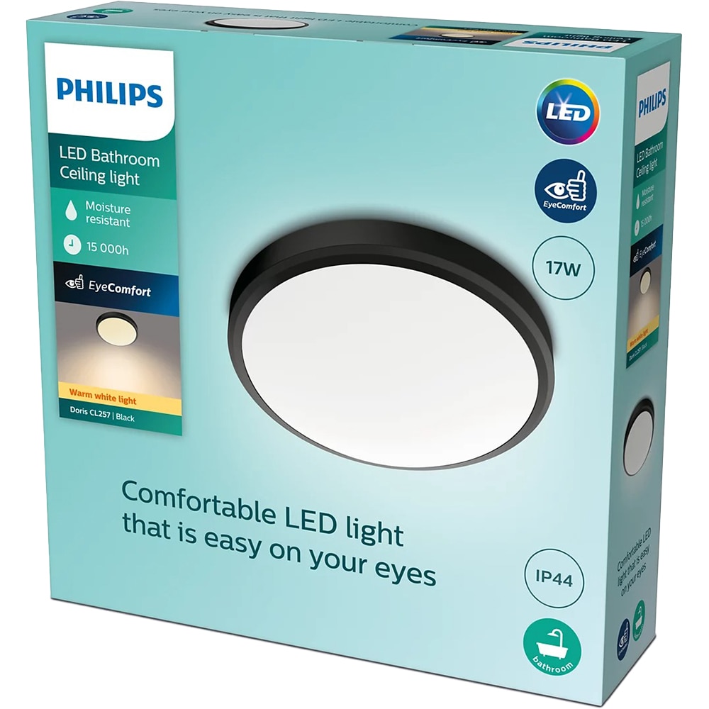 Aplica LED PHILIPS Doris 8719514326606, 17W, 1500lm, lumina calda, negru