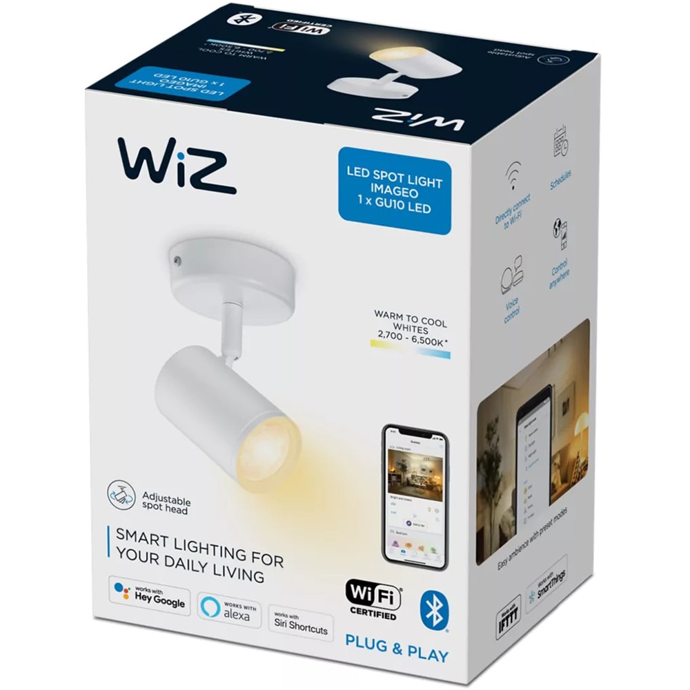 Spot LED WIZ 8719514551756, 5W, 345lm, Wi-Fi, Alb