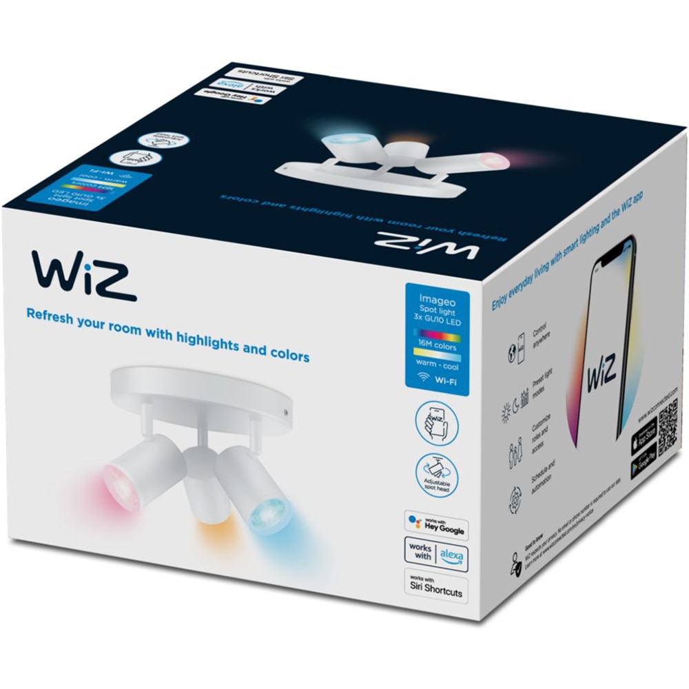 Plafoniera LED WIZ Imageo, 3x5W, 1035m, Wi-Fi, RGB, alb