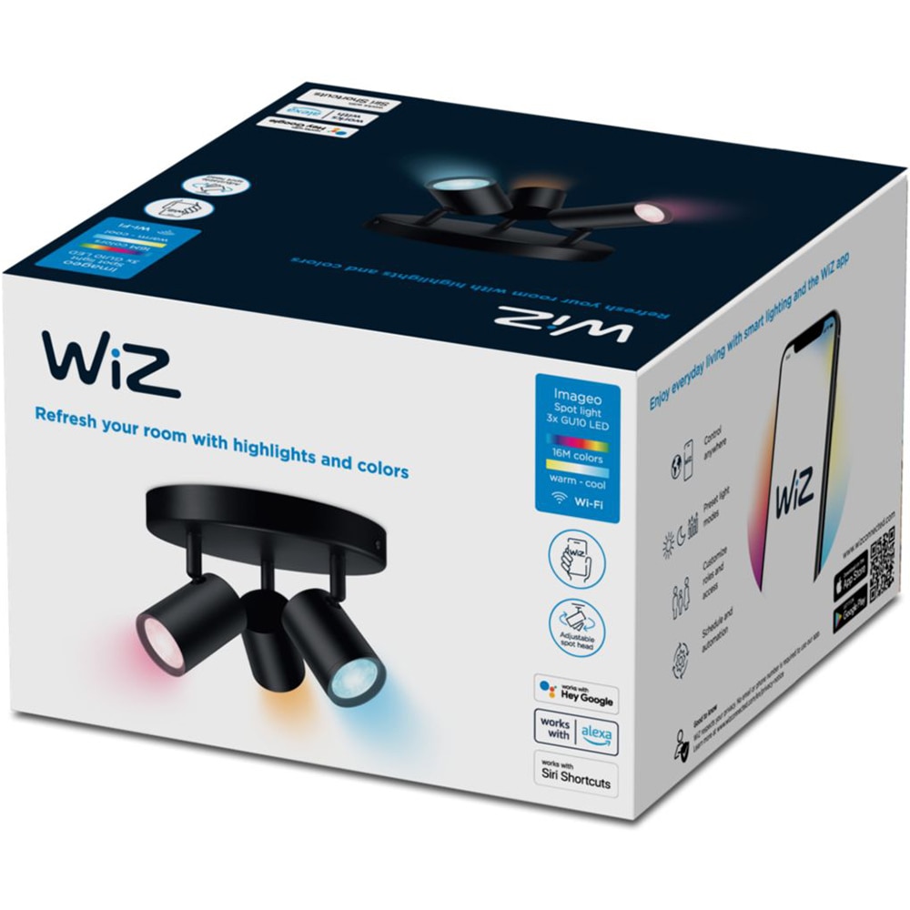 Plafoniera LED WIZ Imageo, 3x5W, 1035lm, Wi-Fi, RGB, negru