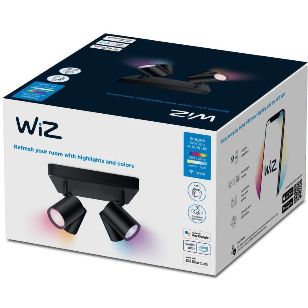 Plafoniera LED WIZ Imageo, 4x5W, 1380lm, Wi-Fi, RGB, negru