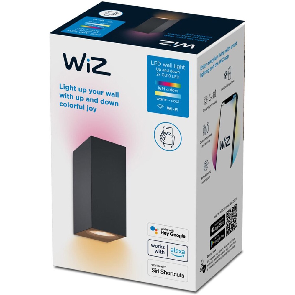Aplica LED perete WIZ Up&Down Spots, 2x5W, 690lm, lumina variabila, Wi-Fi, Compatibil Alexa, Google Assistant, negru