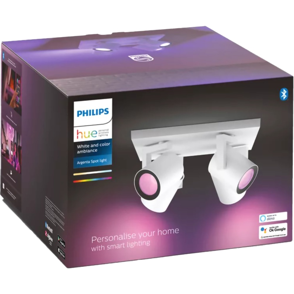 Proiector LED LED RGB PHILIPS HUE 8718696171608, 4 x 5.7W, 1400lm, Wi-Fi, Alb