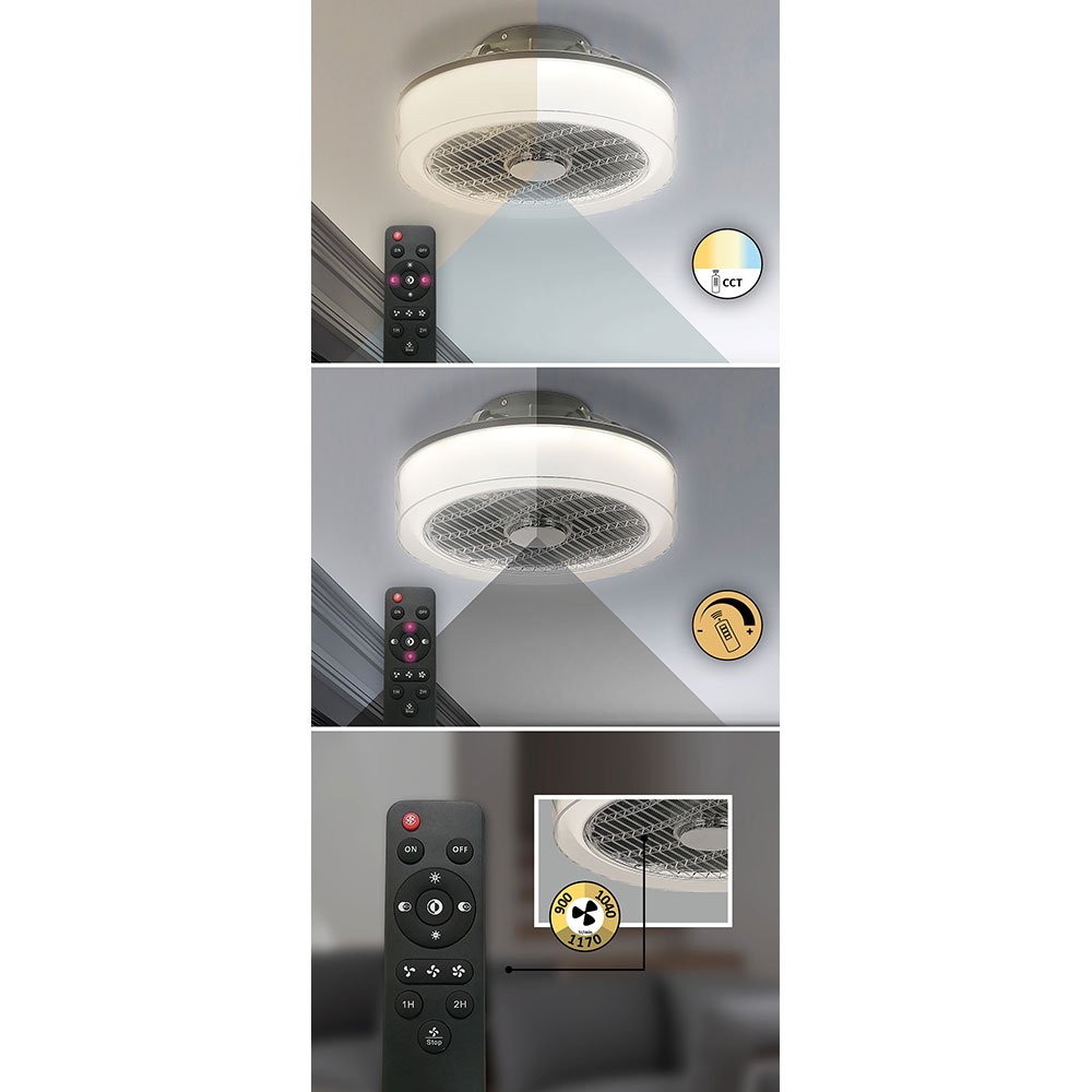 Plafoniera cu ventilator RABALUX Dalfon, 30W, LED, IP20, telecomanda, Gri