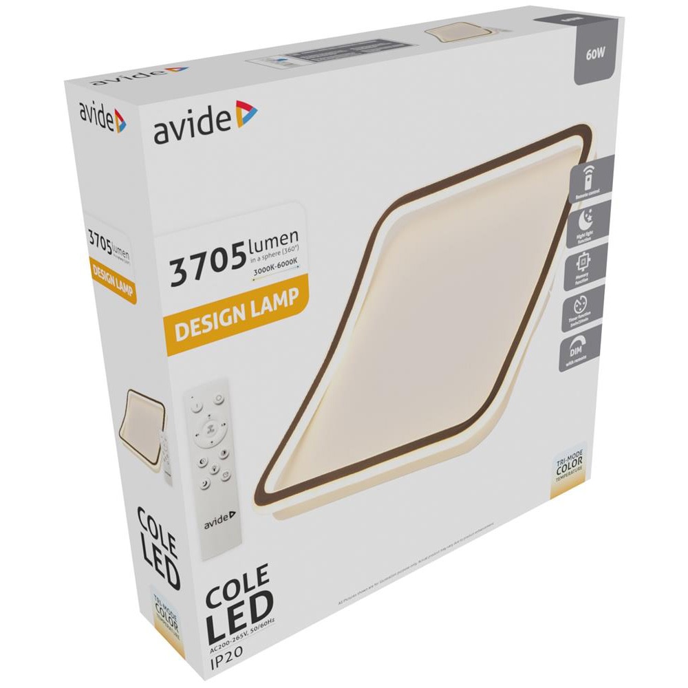 Plafoniera LED AVIDE Cole, 60W, 3705lm, IP20, alb