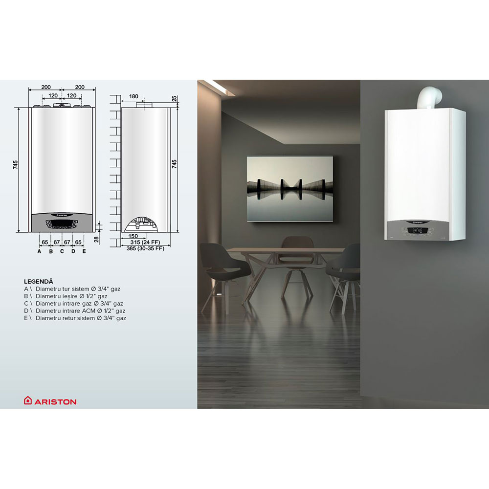 Centrala termica pe gaz in condensare ARISTON Clas One+, 24kW, Wi-Fi, Kit evacuare inclus, Model 2022