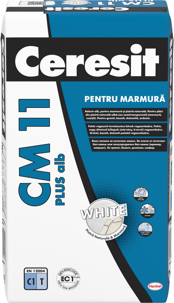 Adeziv pentru marmura si piatra naturala Ceresit CM 11 Plus, alb, 25 kg