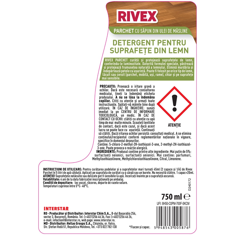 Solutie curatare parchet RIVEX Ulei de masline, 750 ml