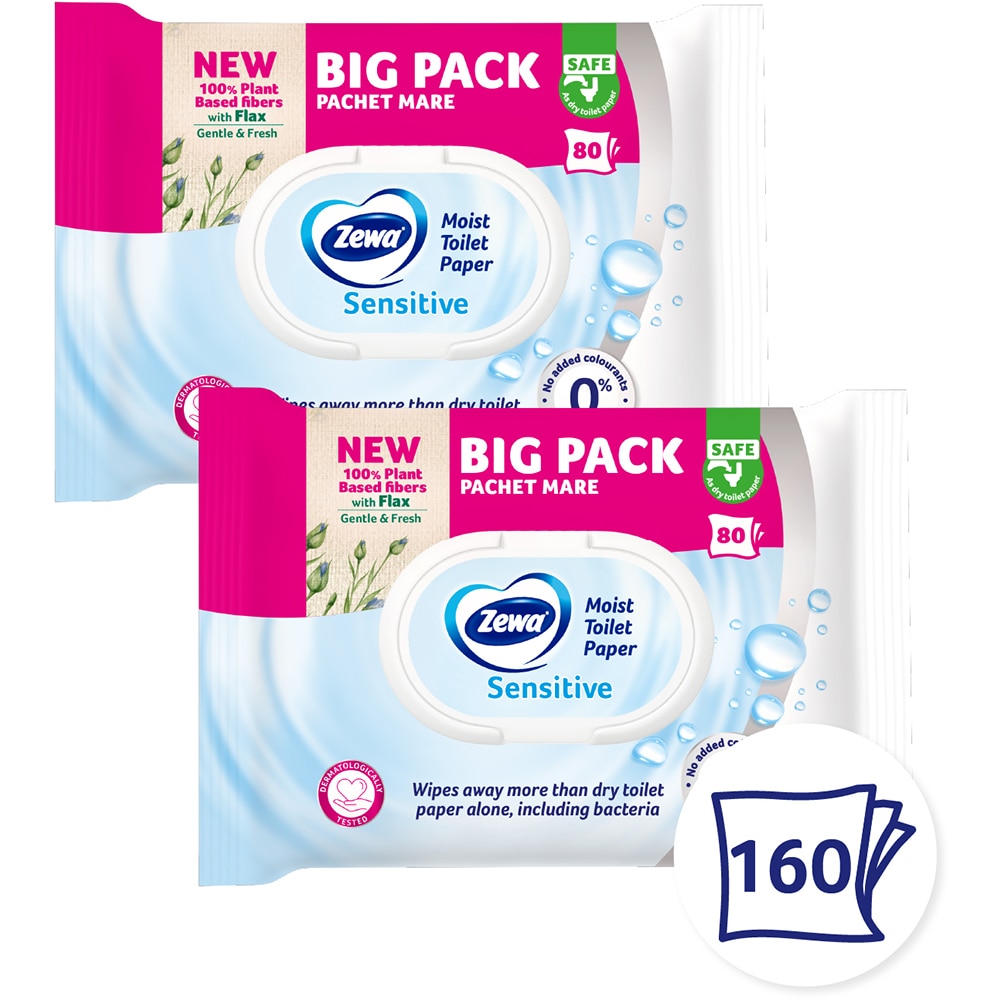 Hartie igienica umeda ZEWA Sensitive, 2 pachete, 80 bucati