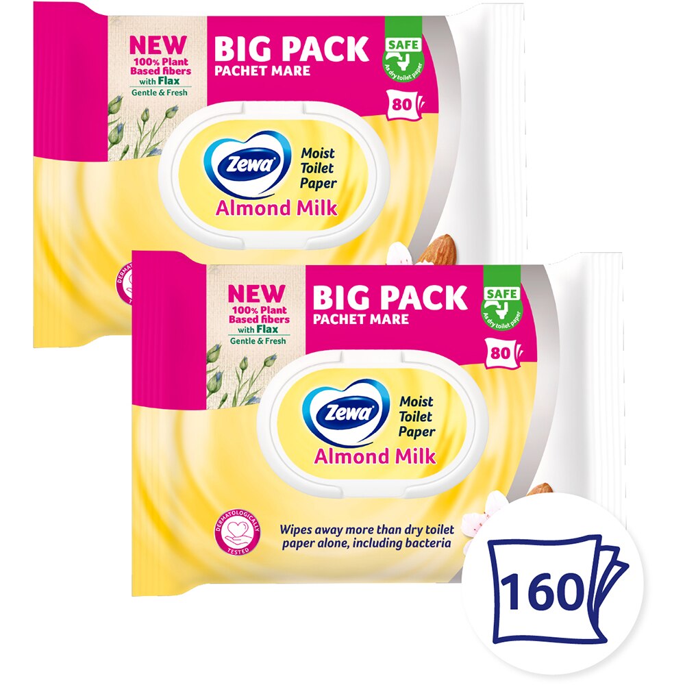 Hartie igienica umeda ZEWA Almond, 2 pachete, 80 bucati
