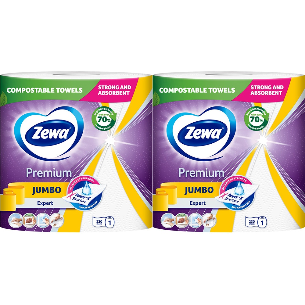 Prosoape de hartie ZEWA Jumbo, 3 straturi, 2 role, 460 foi
