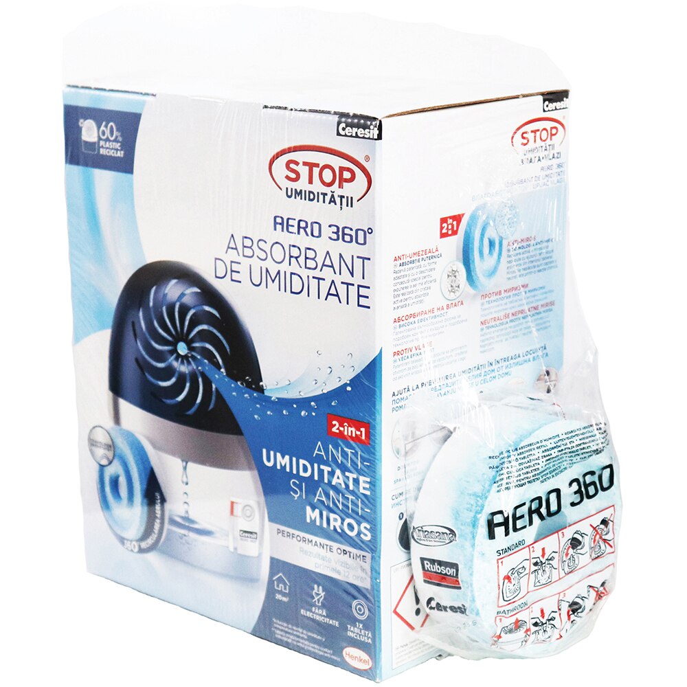 Pachet absorbant umiditate CERESIT Aero 360, 450 g + Rezerva, 450 g