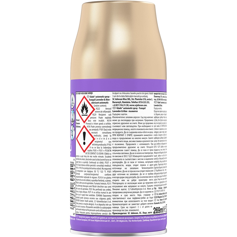 Rezerva odorizant de camera automat GLADE Tranquil Lavender & Aloe, 269 ml