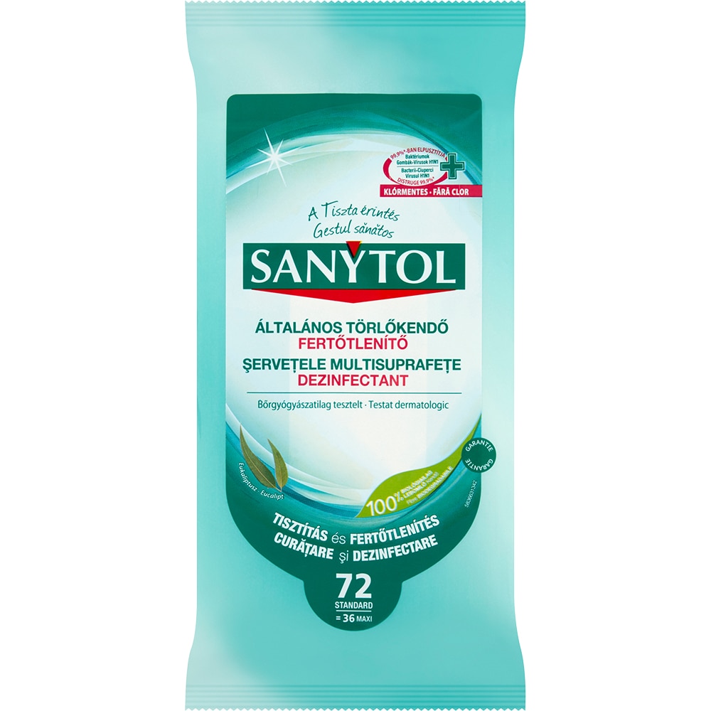 Servetele dezinfectante multisuprafete SANYTOL Eucalipt, 72 bucati
