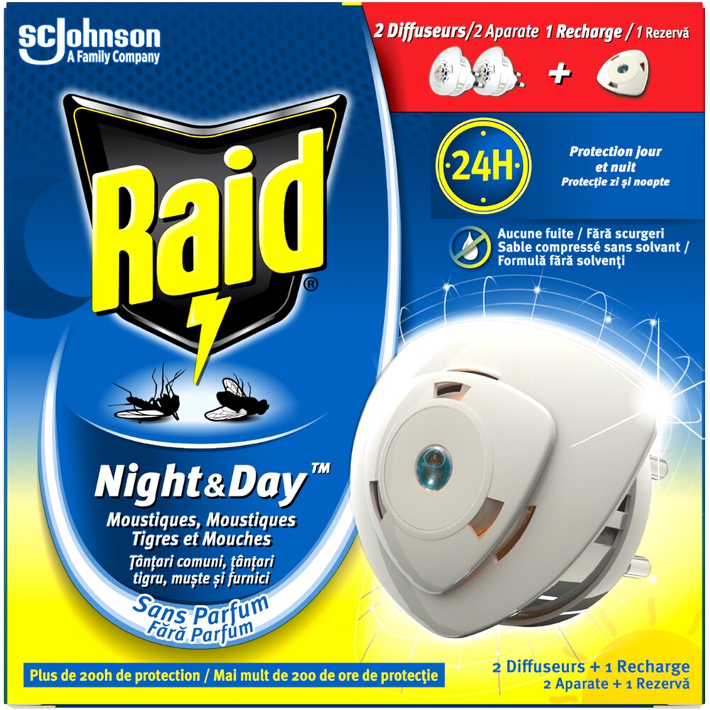 Aparat electric anti-tantari, muste si furnici RAID Night & Day, 10 zile/30 nopti