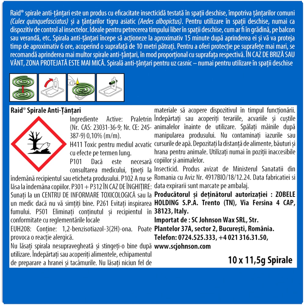 Spirale anti-tantari RAID, 10 buc