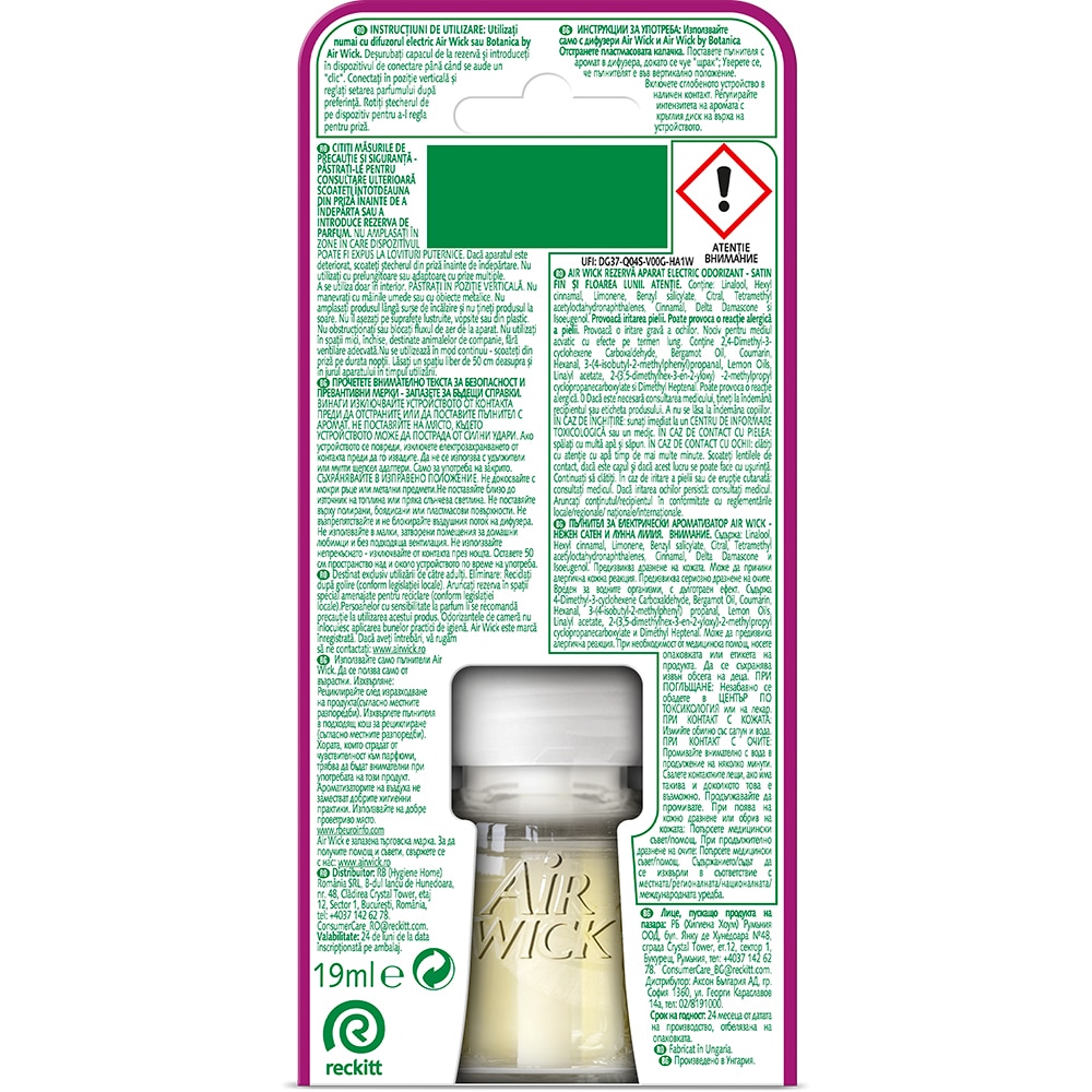 Rezerva odorizant de camera electric AIR WICK, Satin fin si Floarea lunii, 19 ml