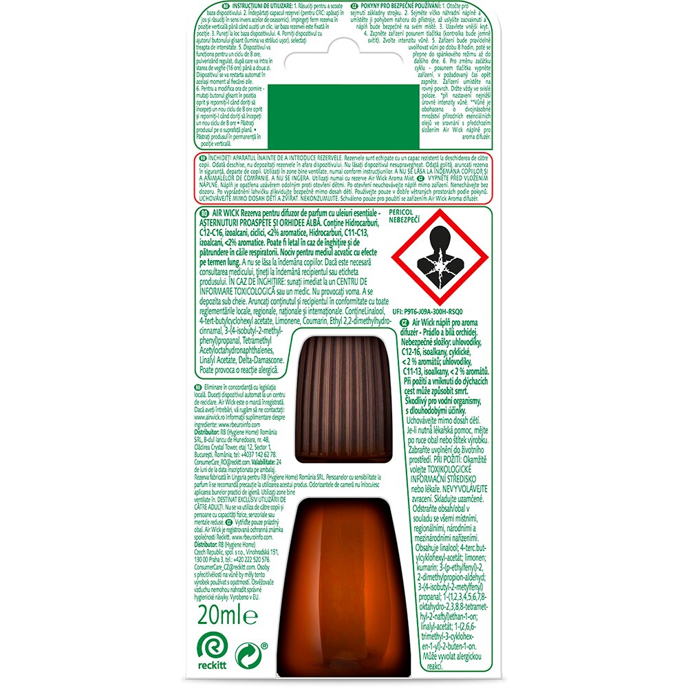 Rezerva pentru difuzor de parfum cu uleiuri esentiale AIR WICK Aroma Mist, Asternuturi proaspete si Orhidee Alba, 20 ml