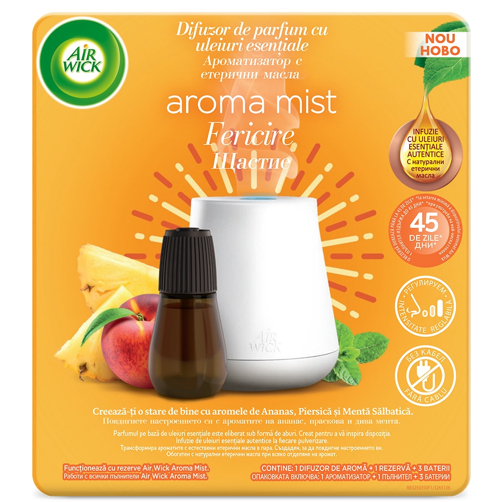 Difuzor de parfum cu uleiuri esentiale AIR WICK Aroma Mist, Fericire, 20 ml