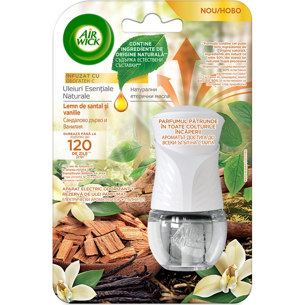 Odorizant de camera electric AIR WICK, Lemn de Santal & Vanilie, 19 ml