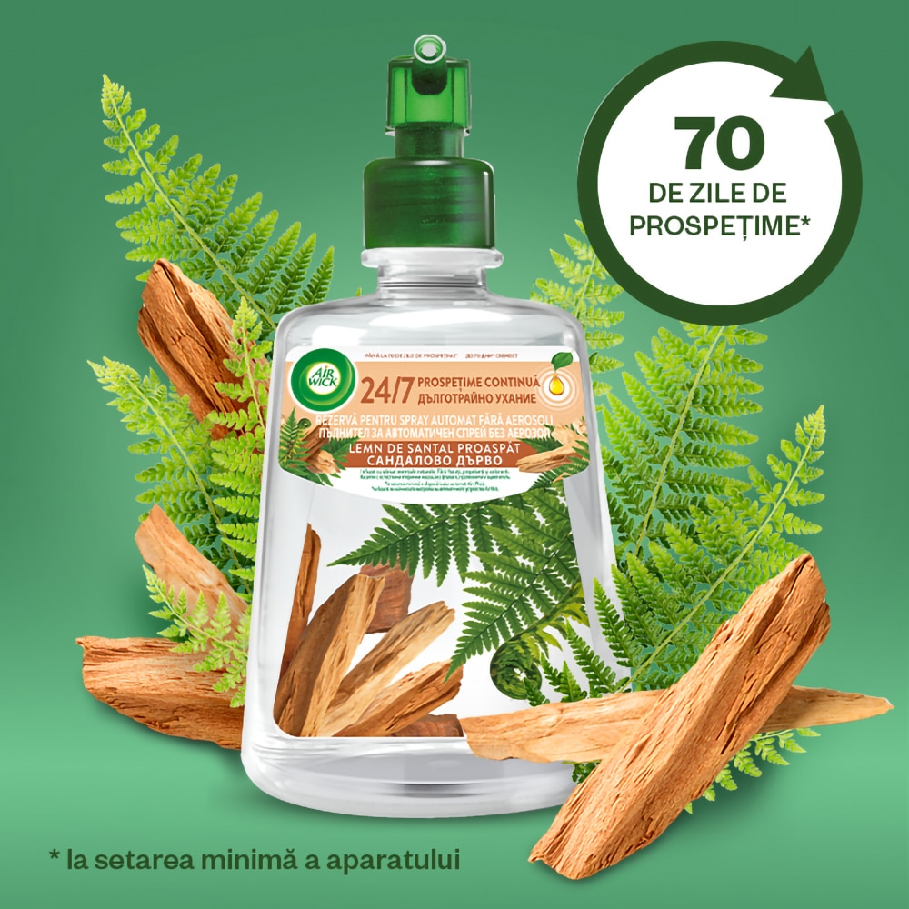 Rezerva odorizant de camera fara aerosoli AIR WICK, Lemn de Santal Proaspat, 228 ml