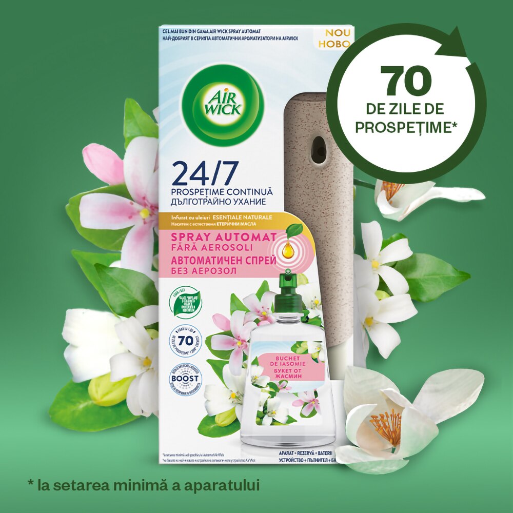 Odorizant de camera automat fara aerosoli AIR WICK, Buchet de Iasomie, 228 ml