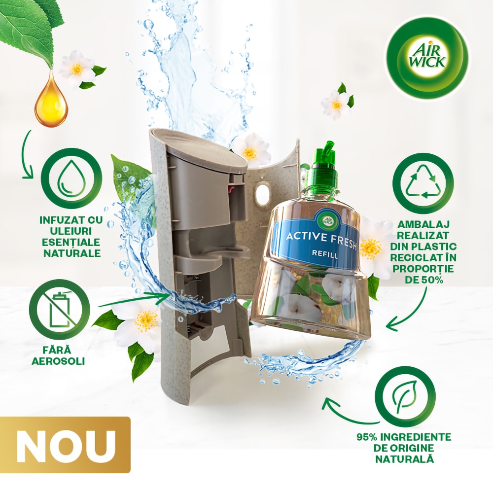 Odorizant de camera automat fara aerosoli AIR WICK, Buchet de Iasomie, 228 ml