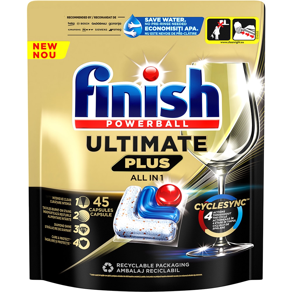 Detergent pentru masina de spalat vase FINISH Ultimate Plus, 45 capsule