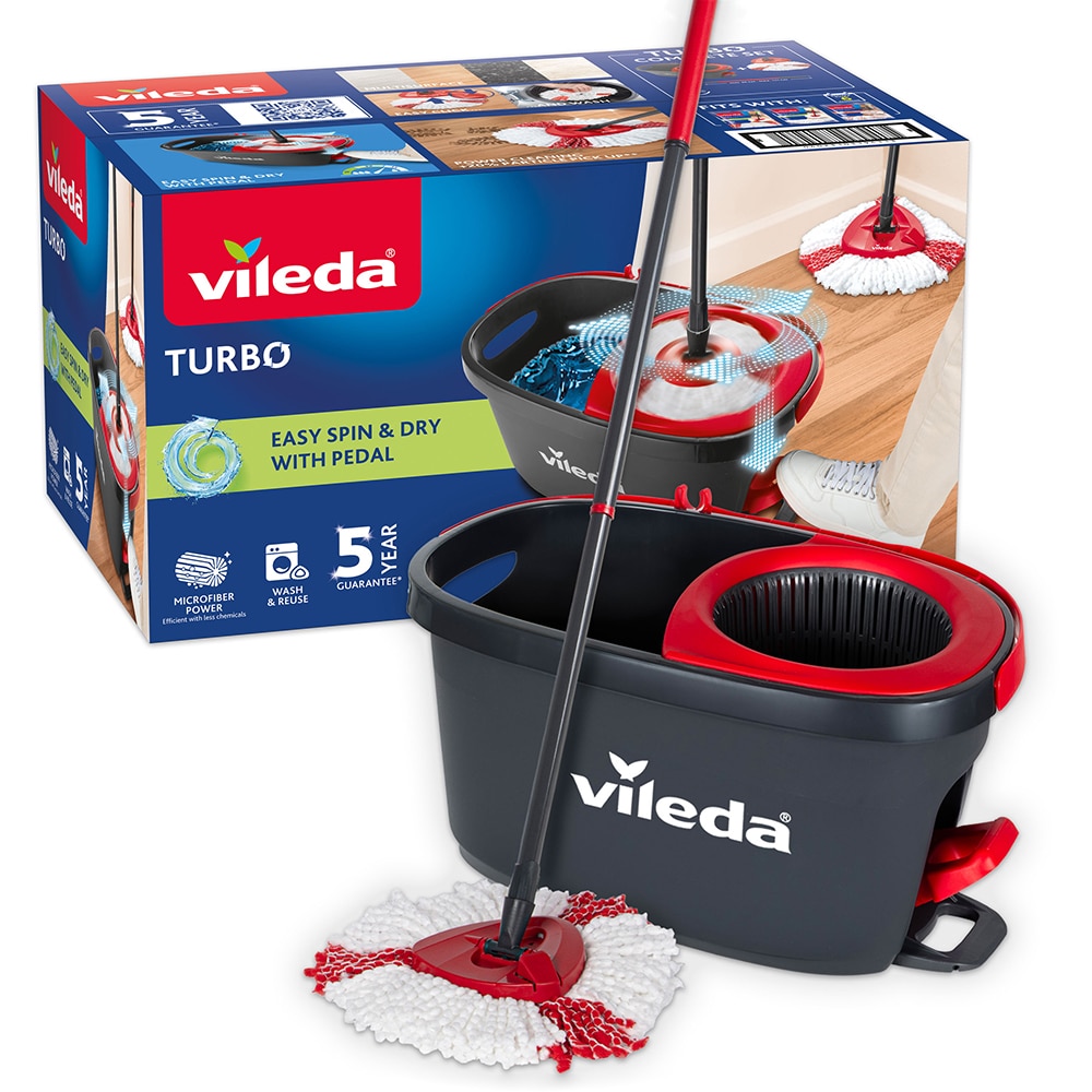 Set galeata cu storcator + mop + maner VILEDA Turbo, rosu-negru