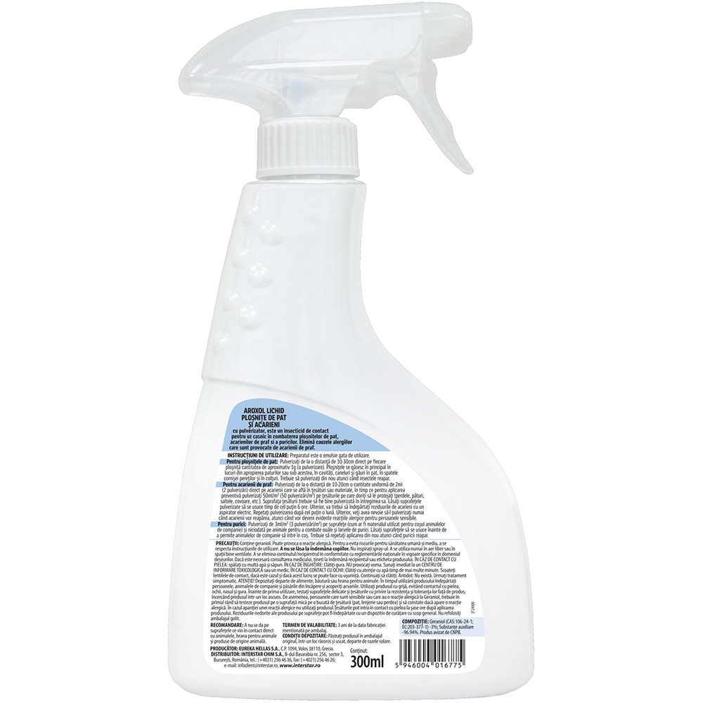 Lichid impotriva plosnitelor de pat si acarienilor AROXOL, 300 ml