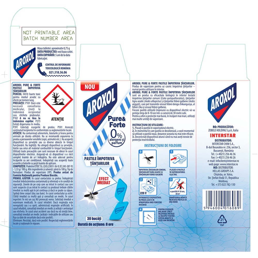 Rezerva pastile impotriva tantarilor AROXOL Pure & Forte, 30 buc