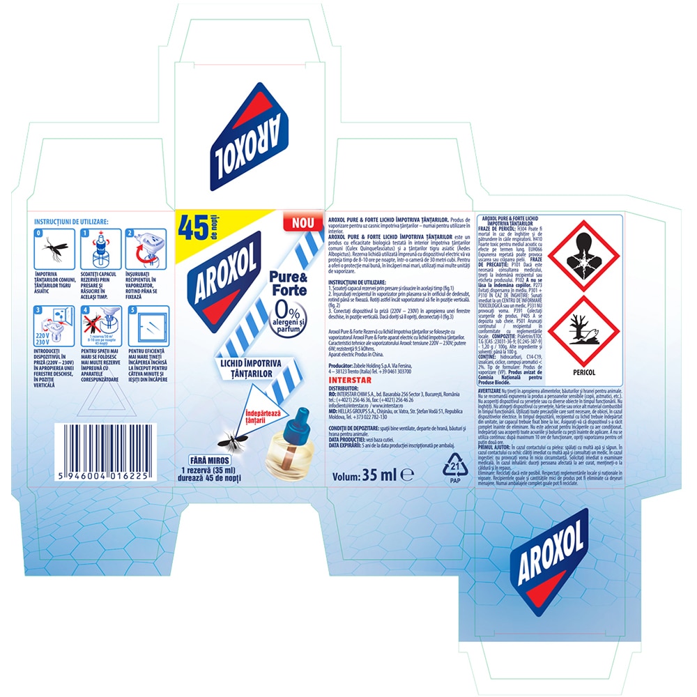 Rezerva lichida impotriva tantarilor AROXOL Pure & Forte, 45 nopti