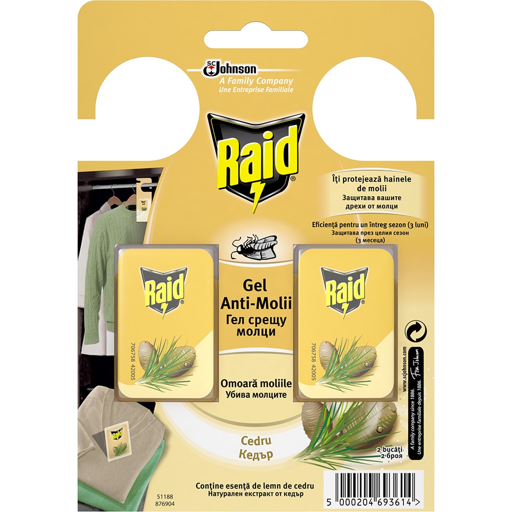 Gel anti-molii RAID Cedru, 2 bucati