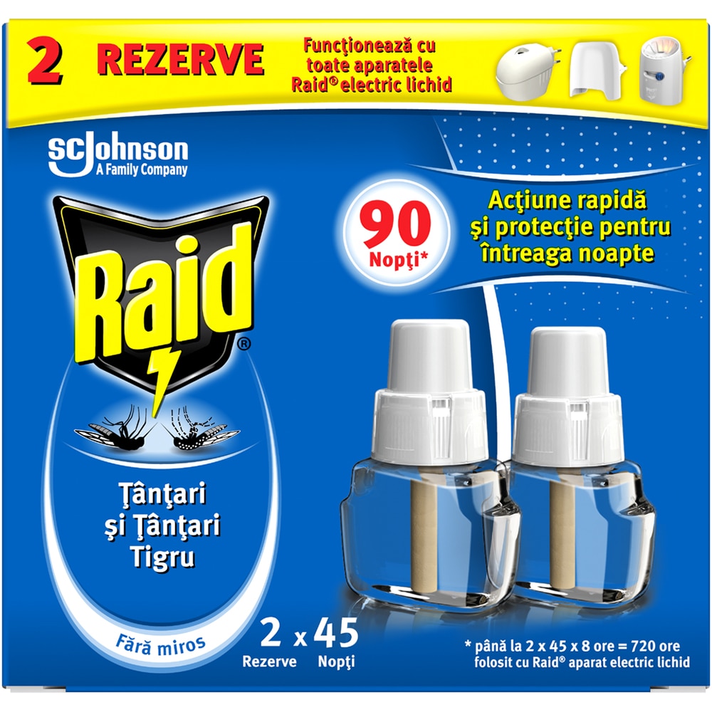 Set rezerve aparat electric anti-tantari RAID, 90 Nopti, 2 x 27 ml