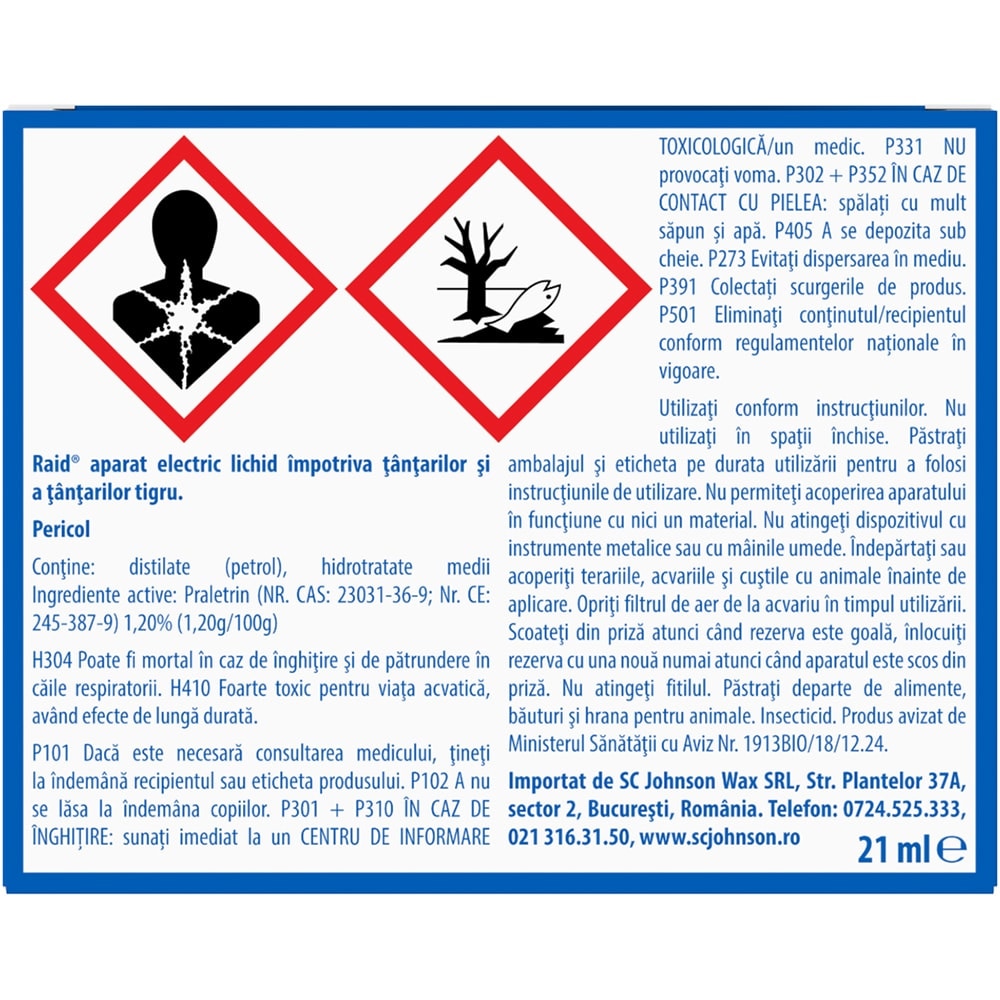 Set aparat electric + rezerva anti-tantari RAID Liquid, 60 nopti, 2 x 21 ml