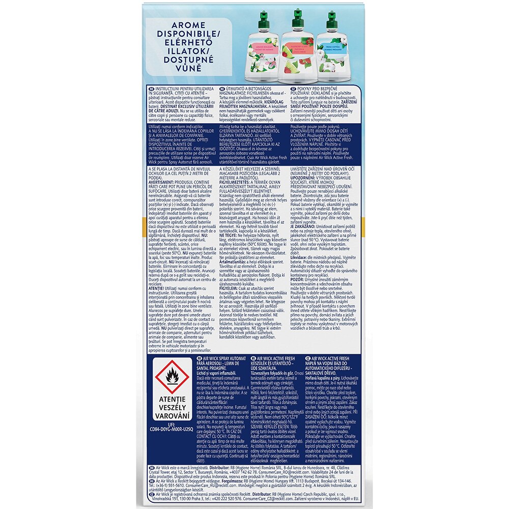 Kit odorizant de camera automat fara aerosoli AIR WICK, Lemn de Santal Proaspat, 228 ml