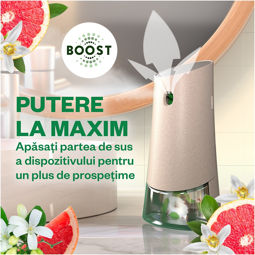 Rezerva odorizant de camera spray automat fara aerosoli AIR WICK Naturmatic, Grepfrut si Flori de portocal, 228 ml