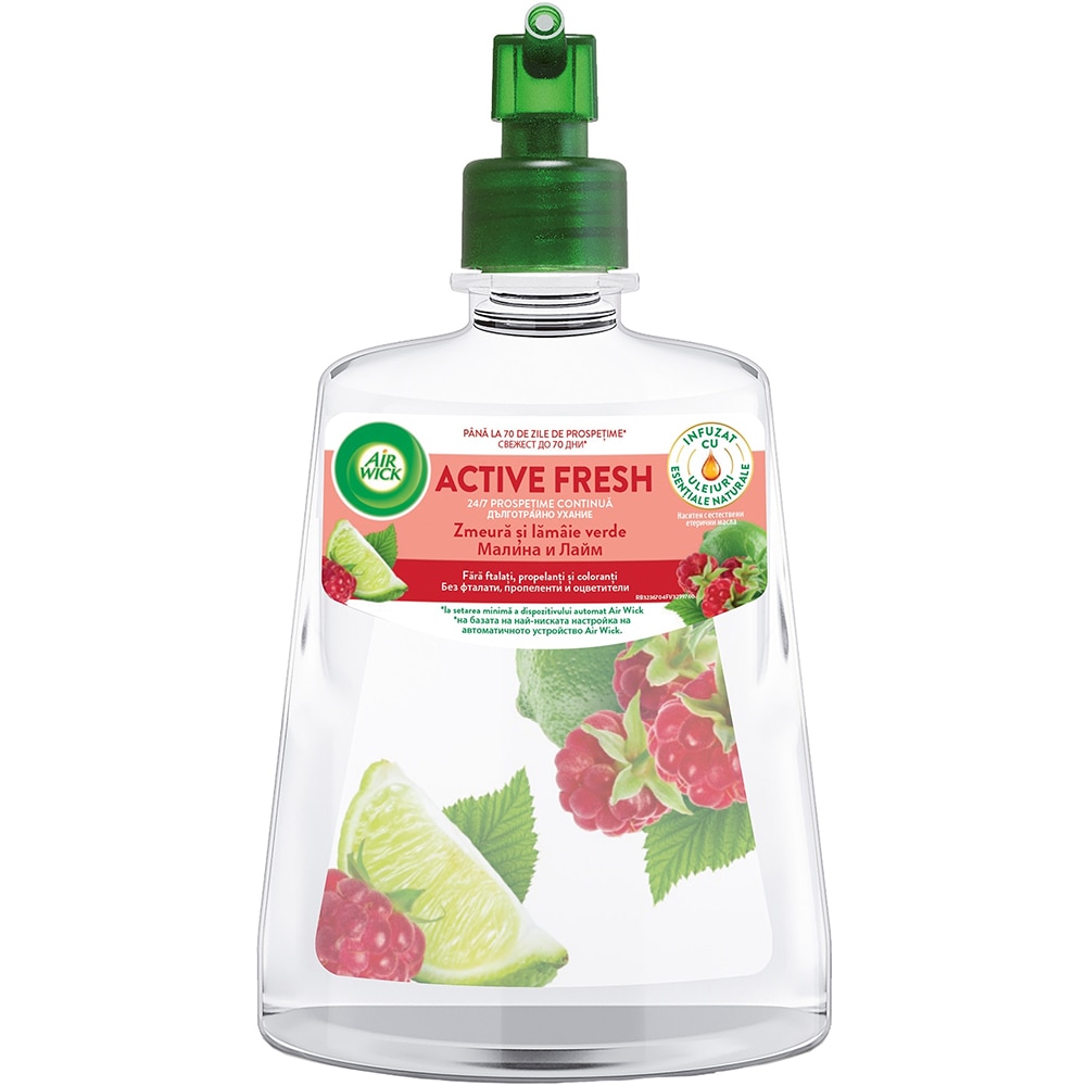 Rezerva odorizant de camera spray automat fara aerosoli AIR WICK Naturmatic, Zmeura si Lamaie verde, 228 ml
