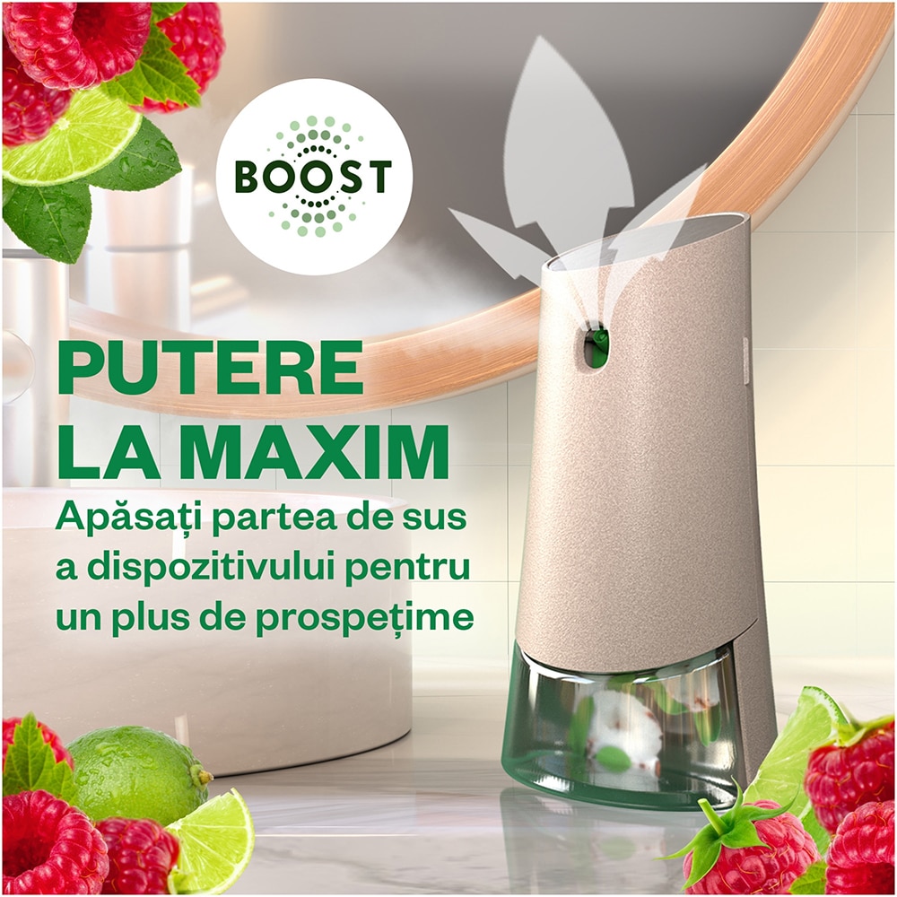 Rezerva odorizant de camera spray automat fara aerosoli AIR WICK Naturmatic, Zmeura si Lamaie verde, 228 ml