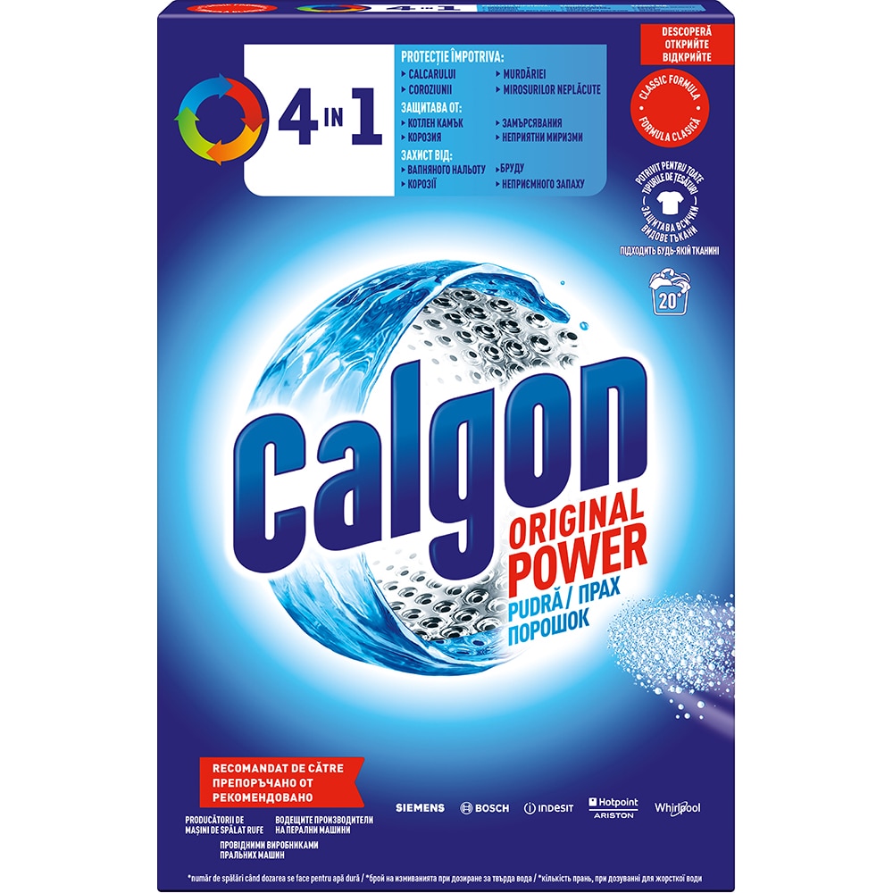 Pudra anticalcar pentru masina de spalat CALGON 4in1, 1 kg, 20 spalari